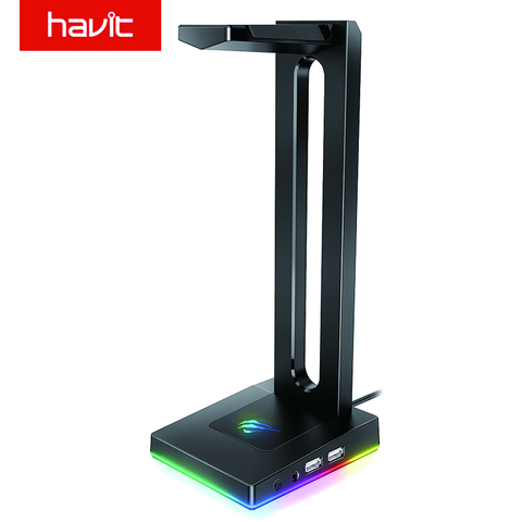 HAVIT RGB con AUX de 3,5 mm y 2 Cargador USB Soporte para Auriculares de Escritorio, Soporte de Cascos Gaming Duradero ► Foto 1/6