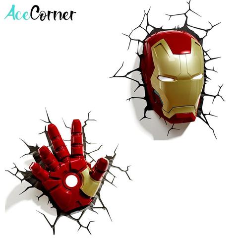 Acecorner-Lámpara de pared LED 3D de Capitán América, Iron Man, Hulk, vengadores, luz nocturna de Marvel, regalo de cumpleaños para niños, navidad ► Foto 1/6