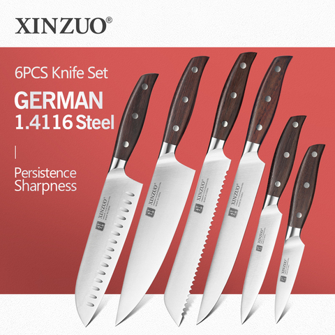 XINZUO-Herramientas de cocina, cuchillo Santoku de utilidad de Juego de Cuchillos de Cocina, Chef, pan y fruta, acero inoxidable, Juego de Cuchillos de Cocina s, 6 uds. ► Foto 1/6