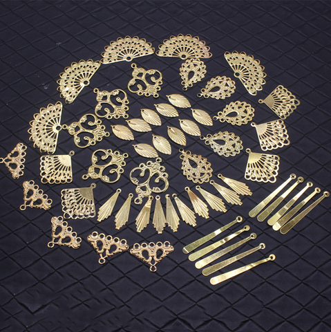 60 piezas de dijes de Sector de hojas mixtas pendientes de pulsera de oro Vintage colgantes de artesanías de Metal para la fabricación de joyas suministros de bricolaje ► Foto 1/1