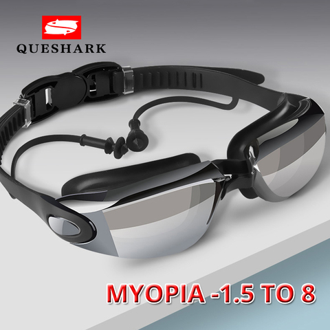 Queshark profesional de silicona Anti-niebla UV miopía gafas de natación gafas hombres mujeres dioptrías deportes nadar gafas con tapones para los oídos ► Foto 1/6