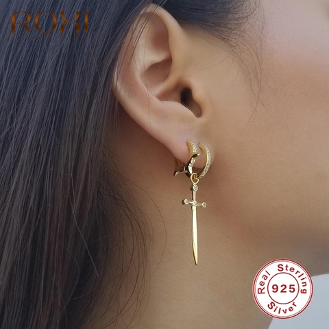 ROXI-Pendientes de aro con forma de espada para hombre y mujer, aretes largos, plata esterlina 925, cartílago, estilo Punk, fiesta ► Foto 1/6