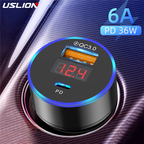 USLION-cargador USB para coche, dispositivo de carga rápida 3,0 para iPhone 11, Xiaomi Mi, tipo C, QC PD 3,0, cargador de teléfono móvil ► Foto 1/6