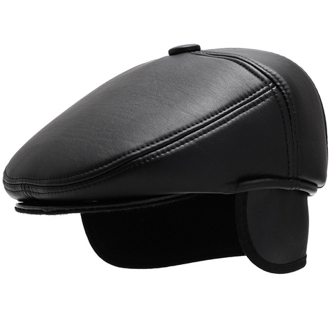 HT2629 boina gorra Otoño Invierno sombreros para hombres PU cuero sombrero Vintage Newsboy hiedra gorra plana macho grueso caliente boinas sombrero de boina para hombre ► Foto 1/6