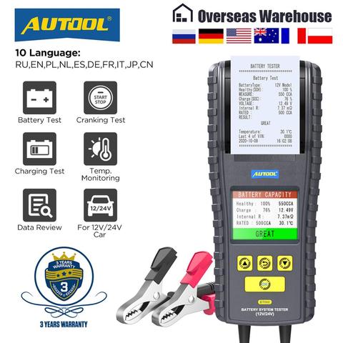 AUTOOL-probador de batería de coche BT860, 12- 24V, con impresora y monitoreo de temperatura en tiempo Real, pantalla a Color de 3,2 pulgadas, herramienta de prueba de batería ► Foto 1/6