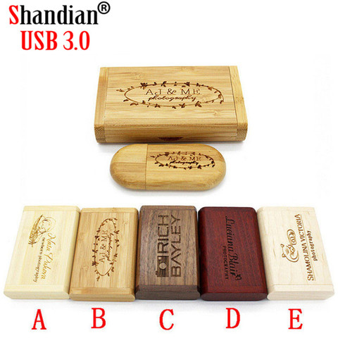 SHANDIAN-memoria USB 3,0 de madera de nogal, 4GB, 8GB, 16GB, 32GB, 64GB, 128GB, LOGO gratis, caja de regalo de boda, lápiz de memoria ► Foto 1/6