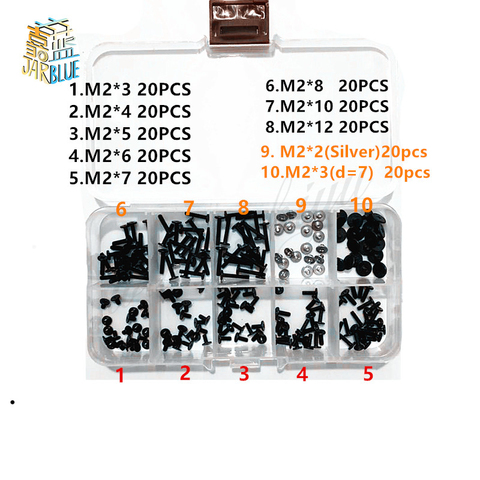 Tornillos para ordenador portátil, Kit de tornillos de cabeza plana de 200p, M2 x 2/3/4/5/6/7/8/10/12 Cm, para Notebook, móvil, ranura para crisol ► Foto 1/2