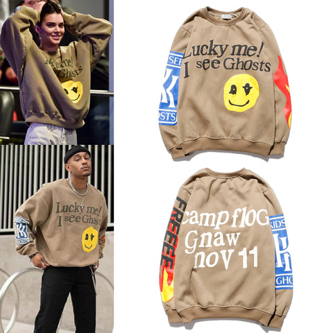 KANYE Smiley llama impresión Sudadera con cuello redondo los hombres y mujeres, además de terciopelo Streetwear extraño cosas Sudadera con capucha Jersey sudaderas con capucha ► Foto 1/6