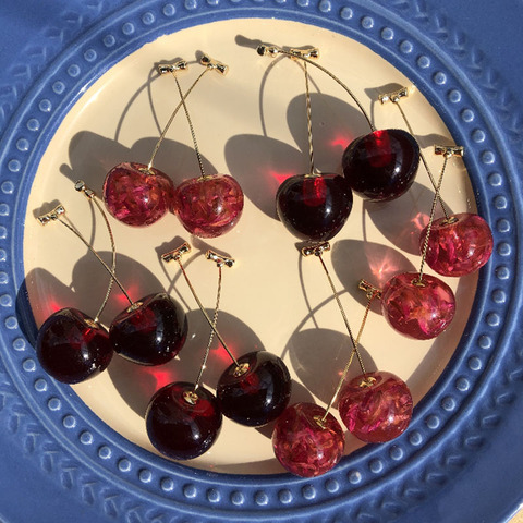 AOMU, novedad de 2022, Pendientes colgantes japoneses con forma de cereza para mujeres, chicas dulces, lindos Pendientes de línea, regalos de joyería ► Foto 1/6