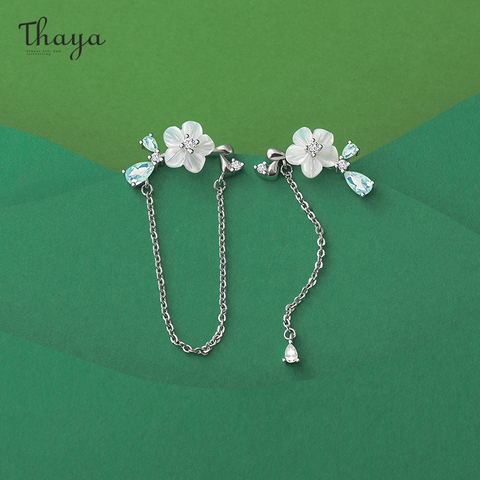 Thaya-pendientes de plata de primera ley con forma de flor para mujer, aretes pequeños, cadena para pendiente, plata esterlina 925, estilo fino, temporada primavera ► Foto 1/6