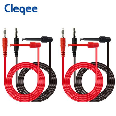 Cleqee P1039 4 unids/set Banana macho de 4mm a Banana macho de Clip de gancho de prueba Cable conductor de prueba para multímetro 1M 500V/5A ► Foto 1/6