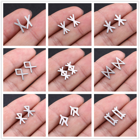 Acero inoxidable Skyrim minimalista runas pendientes de joyería de moda de Color de plata pequeña pendiente accesorios regalo para regalo de las mujeres ► Foto 1/6