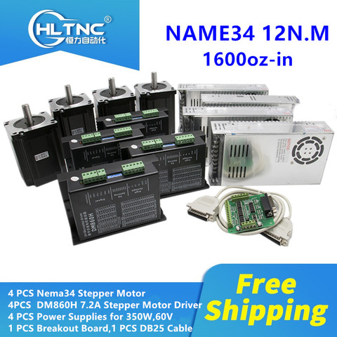 Motor de CC nema 34 con controlador DM860H, eje simple 1600oz-in + mach3 + fuente de alimentación 60V para kit de fresado CNC, envío gratis ► Foto 1/6