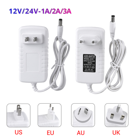 Fuente de alimentación conmutada, transformador de 12 V, 24 V, 110V, 220V, de 12 V CA a CC y 24 V, adaptador de corriente de tira LED CCTV, 3A, EU, US, UK, AU ► Foto 1/6