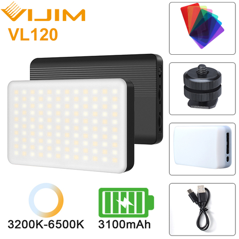 VIJIM-luz Led VL120 3200K-6500K 1250 Lux 8W 120 cuentas, luz Led para vídeo en cámara, luz de relleno con efecto RGB DSLR, batería tipo C de 3100mAh ► Foto 1/6