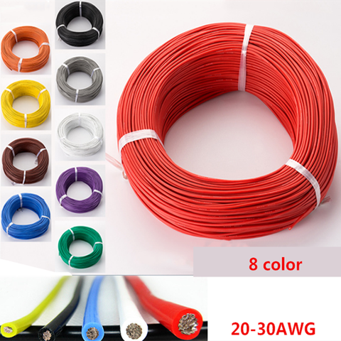 Cable de silicona de 50 metros, Cable de silicona 20AWG 22AWG 24AWG 26AWG 28AWG 30AWG, línea de prueba Ultra flexible de alta temperatura ► Foto 1/6