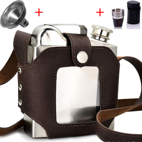 Conjunto de termo de acero inoxidable para Alcohol, 18 oz, embudo de botella de cadera, 4 tazas, frasco de cuero personalizado, licor de Whisky, Alkohol Wisky ► Foto 1/6