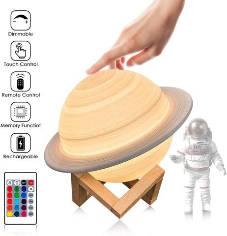 Lámpara de Luna 3D de 13/16/22cm para niños, luz LED de noche Saturn con Control remoto y táctil, mesita de noche de bebé con soporte, regalo de Navidad, 16 colores ► Foto 1/6