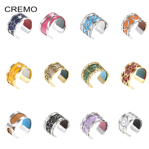 Anillo de acero inoxidable para Mujer, bisutería ajustable, sortija Reversible de cuero intercambiable ► Foto 1/6