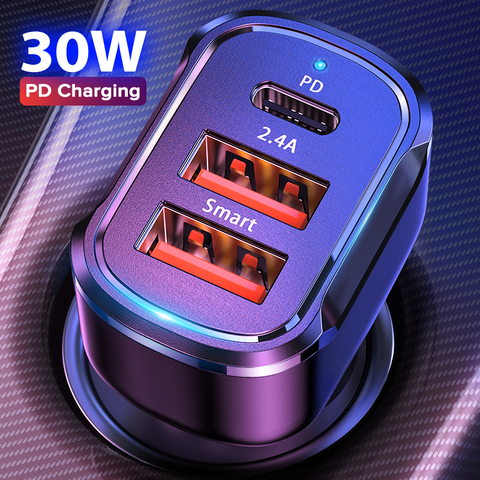 Cargador de teléfono para coche, dispositivo de carga rápida de 30W, PD, USB C, 4,0, 3,0, QC4.0, QC3.0, tipo C, para iPhone 12, Xiaomi, Huawei y Samsung ► Foto 1/6