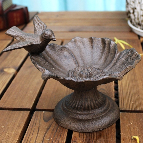Comedero metálico para pájaros de estilo Country americano, bandeja con bol de almacenamiento de pétalos de Mesa para el hogar, con diseño circular de flor y pie, de hierro fundido ► Foto 1/6