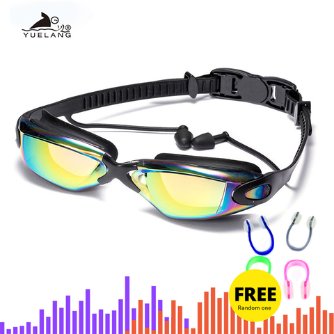 Profesional gafas de natación con tapones para los oídos de la nariz clip Electroplate de silicona impermeable очки для плавания adluts ► Foto 1/6