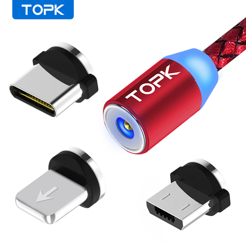Cable USB magnético LED AM17 de TOPK, Cable USB tipo C magnético de 1M y 2M, Cable Micro USB y Cable USB para iPhone 7 6X8 Plus ► Foto 1/6