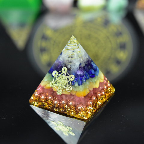 Orgon-piedra natural de la pirámide de los siete Chakras, orgonita, cristales de energía, protección EMF, decoración Original y la Oficina para el hogar, regalo de Reiki de resina ► Foto 1/6