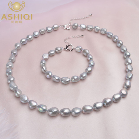 ASHIQI-Conjuntos de joyas de perlas naturales barrocas para mujer, collar de perlas de agua dulce reales, pulseras para mujer ► Foto 1/6