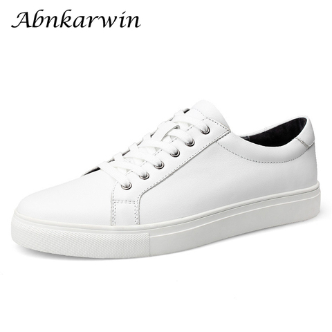 Abnkarwin-zapatos informales de piel auténtica para hombre, zapatillas planas transpirables de talla grande 48s 49s 50s, color blanco ► Foto 1/6