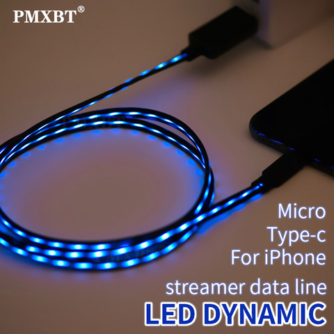 Cable de carga USB para iPhone y Samsung, Cable de carga rápida con brillo LED, Micro USB tipo C, cargador de sincronización de datos ► Foto 1/6