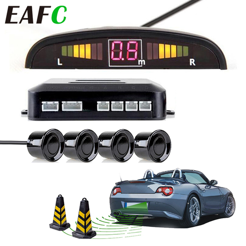 Coche Auto Parktronic LED Sensor de aparcamiento con 4 sensores reversa copia de seguridad coche aparcamiento Radar Monitor Detector sistema pantalla de fondo ► Foto 1/6