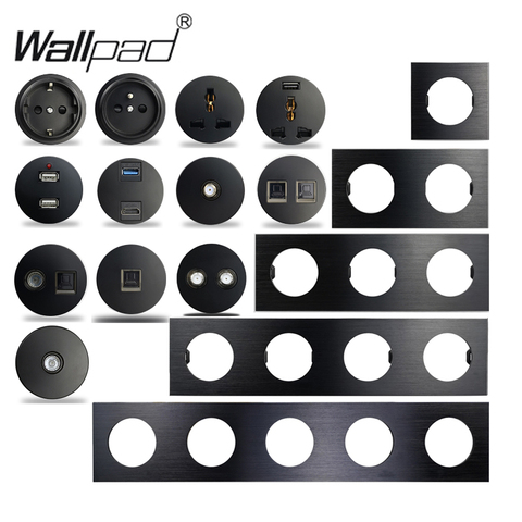 Wallpad-Interruptor de pared modelo L6, disponible en enchufe europeo o francés, en aluminio pulido negro, dispone de cargador USB, RJ45 CAT6, módulos de audio HDMI, se puede combinar libremente, DIY ► Foto 1/6