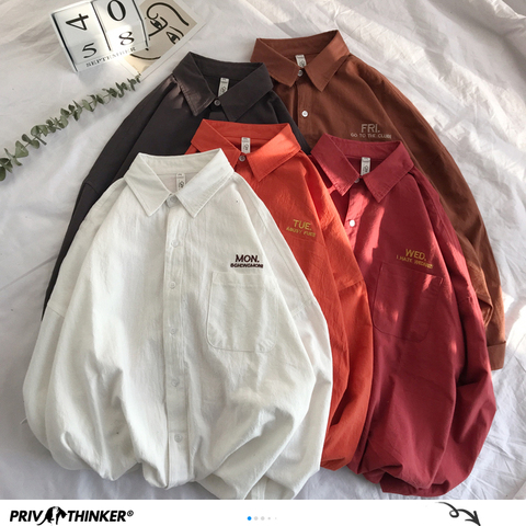 Camisa de manga larga de color liso para hombre de 2022, camisa Coreana de moda con bordado de Lunes, ropa de calle para hombre, camisas de primavera para mujer ► Foto 1/6