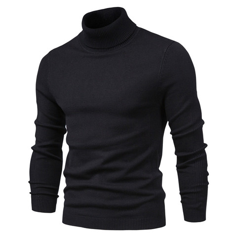 Suéteres de cuello alto para hombre, jerseys de punto Delgado negro cálido para hombre, suéteres casuales de Color sólido, prendas de punto de otoño para hombre, 10 colores ► Foto 1/6