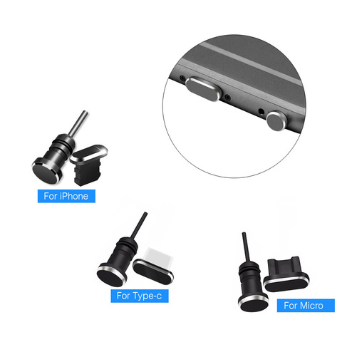 3 en 1 de Metal polvo enchufe Micro USB tipo C puerto de carga de auriculares Jack recuperar Pin de la tarjeta para iPhone Huawei Xiaomi MI teléfono Android ► Foto 1/6