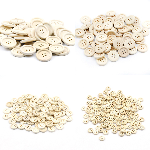 50 unids/lote 10/15/20/25mm Color Natural 4 agujeros botones artesanales de madera bebé DIY Ropa Accesorios botones para manualidades ► Foto 1/6