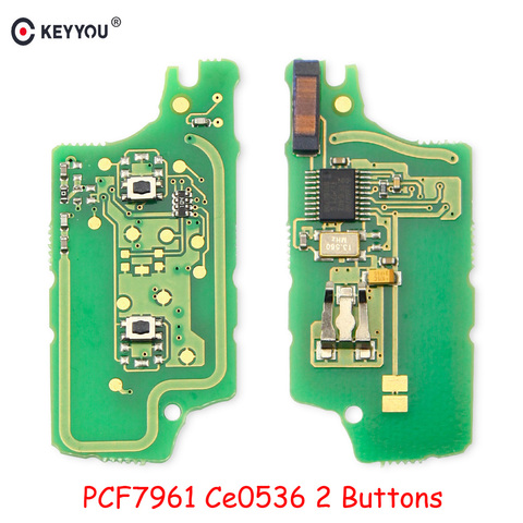 KEYYOU-mando a distancia con 2 botones para coche, llave electrónica de circuito para Peugeot 207, 307, 407, 408, 308, Citroen Fob 0536 con ID46 PCF7961 ► Foto 1/5