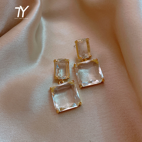 Pendientes de bloque de cristal transparente para mujer, joyería de fiesta de lujo, aretes de Navidad inusuales, accesorios de moda, novedad de 2022 ► Foto 1/6