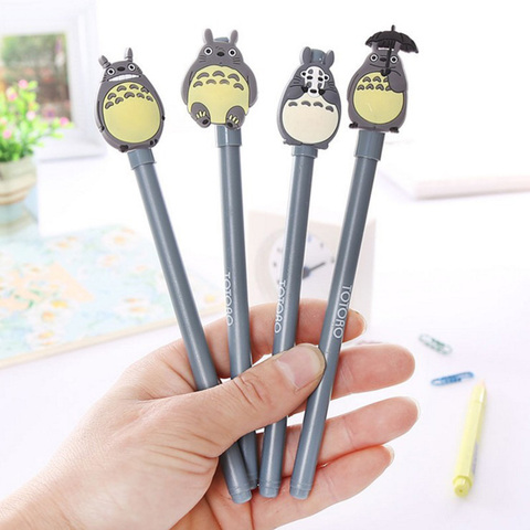 4 unids/set novedad lindo Totoro pluma de Gel de caricaturas de regalo de pluma de la escuela 0,5mm negro de tinta suministros de escritura papelería ► Foto 1/4