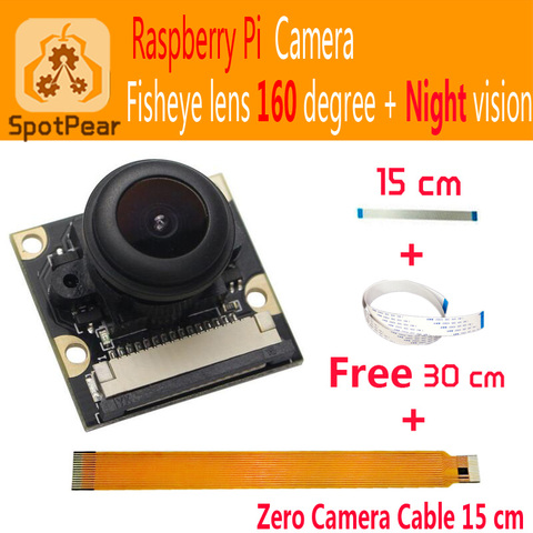 Módulo de cámara Raspberry Pi, ojo de pez de gran angular de 5MP, 160 + lentes de vigilancia de visión nocturna 1080p para Raspberry pi zero 3B + 4B pi0 W ► Foto 1/5