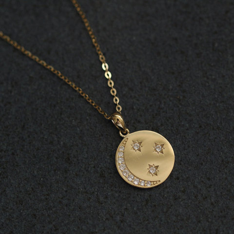 LouLeur-collar de plata de ley 925 con estrella de Luna dorada, colgante de tarjeta redonda, joyería sencilla de plata 925 ► Foto 1/6