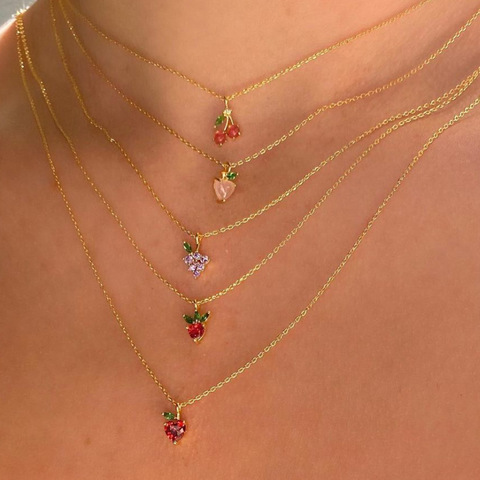 Collares de capas doradas de 18k para mujer, Mini colgantes de frutas, limón, manzana, pomelo, plátano, piña, Verano ► Foto 1/6