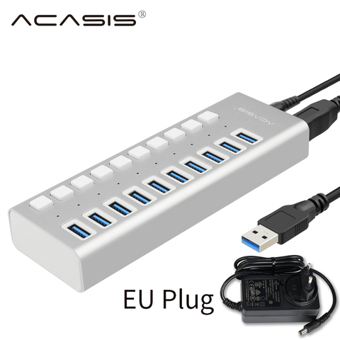 Acasis-concentrador multiusb 3,0, 10 puertos de alta velocidad con interruptor de encendido y apagado, adaptador divisor, expansor USB, Accesorios de ordenador ► Foto 1/6