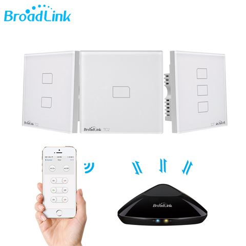 Broadlink-conmutador de versión de Reino Unido inteligente TC2 luz Led con Control remoto, 1/2/3 entradas, WiFi, Automatización del hogar, con Panel táctil a través de RM4 Pro ► Foto 1/6