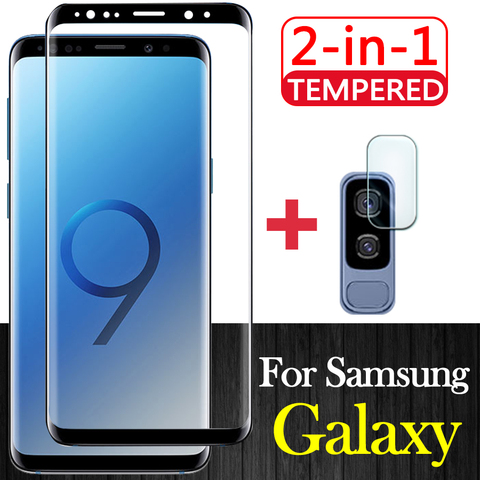 Protector de pantalla de cristal templado 2 en 1 para Samsung Galaxy S, 8, 9 Plus, S8, S9, S8Plus, S9Plus, 8 S, 9S, película con lente de cámara ► Foto 1/6