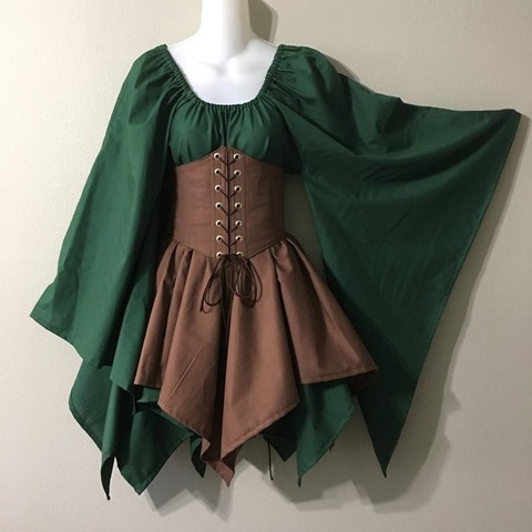 Las mujeres Medieval Hada duende elfos Cosplay traje chica celta vestido Formal princesa alta cintura faldas Cincher Top corsé conjunto ► Foto 1/6