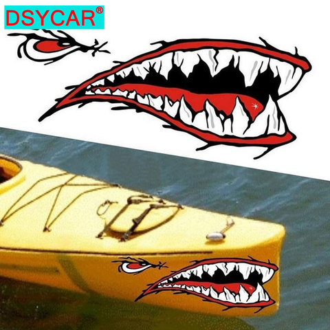 DSYCAR 1 par de dientes de tiburón boca etiqueta engomada del vinilo calcomanías bote Kayak barco de pesca de la motocicleta del coche de parachoques gráficos Accesorios ► Foto 1/6