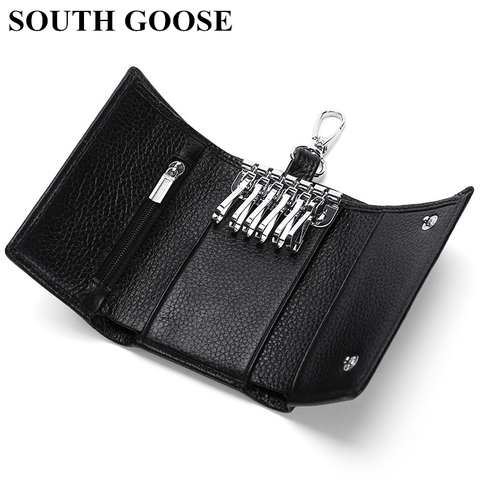 SOUTH Gook-cartera de cuero genuino para llaves para hombre y mujer, organizador de llaves multifunción, funda para llavero de tarjeta, monedero ► Foto 1/6