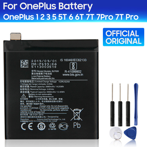 Reemplazo Original de la batería BLP699 para OnePlus 7 Pro 7Pro 3T uno más 1 2 5 1 + 5T 6T 7T 7T Pro BLP745 BLP685 BLP633 genuino ► Foto 1/6